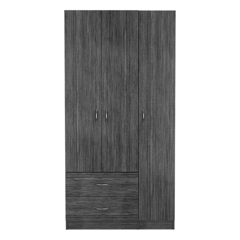 18.5" Modern Three-door Armoire with Hanging Rod, Four Interior Shelves and Two Bottom Drawers