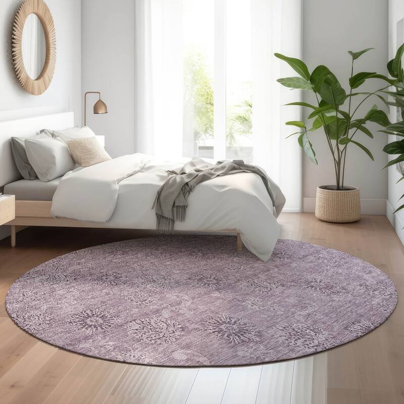 Premium Washable Super Soft Floral Imprints Mayfield Rug - Plum - 8' x 8' - Round