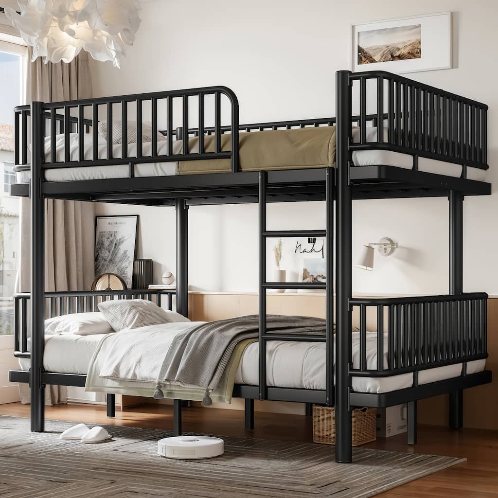 Full Over Full Metal Bunk Bed Convertible 2 Platform Beds Guardrails