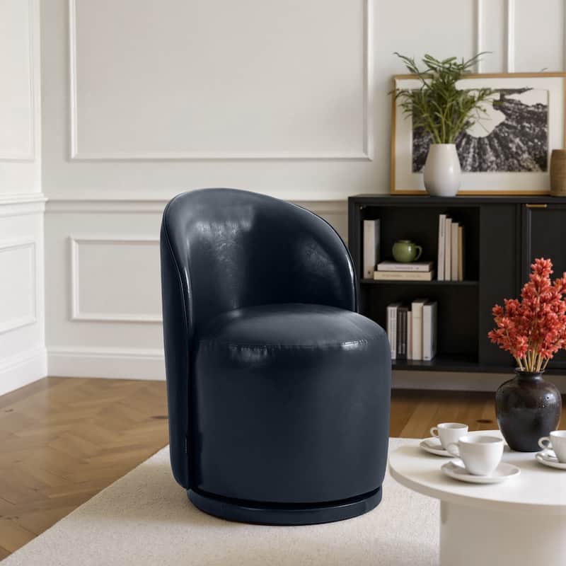 Modern Armless 360-Degree Swivel Dining Chair Barrel Chair - SINGLE - NAVY LEATHER
