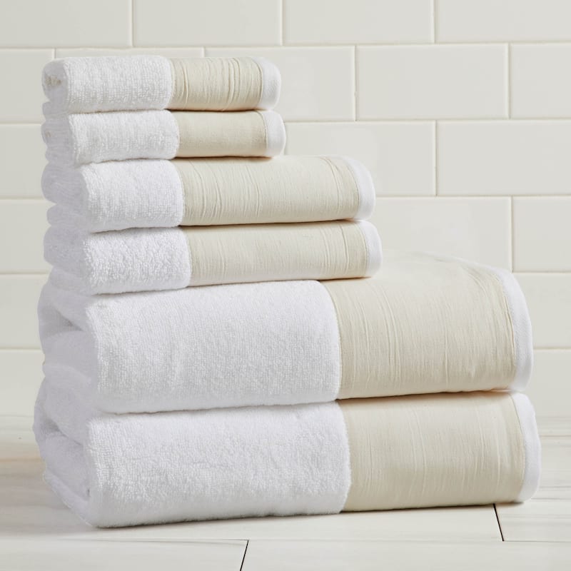 Linery & Co. Ultra-Soft Cotton and Linen Like Border Towel Set - White - 6 Piece Set