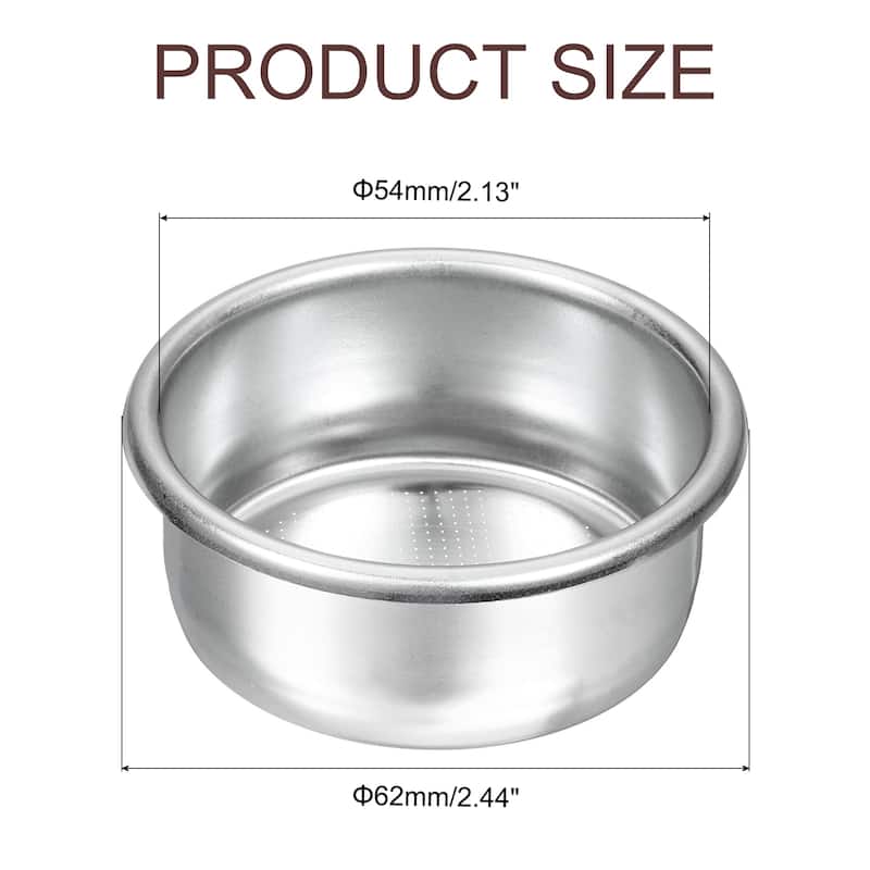 54mm Coffee Filter Basket, 2-Cup Stainless Steel Espresso Coffee Machine Bowl - Silver - Silver