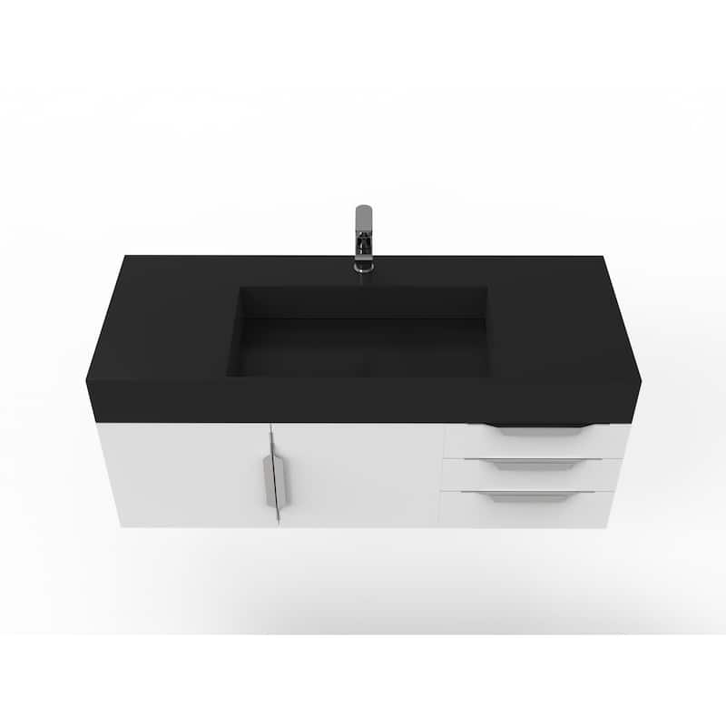 Amazon 48" Wall Mounted Bathroom Vanity Set w/ Black Top