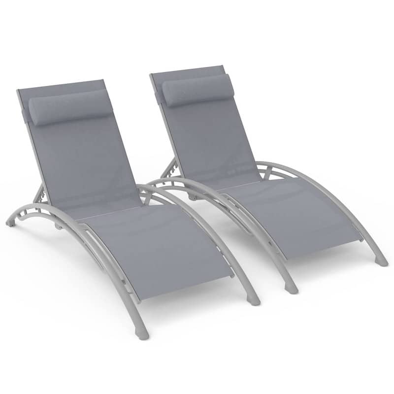 Domi Outdoor Living Aluminum Patio Chaise Lounge Set – Curved Design, Adjustable Positions, and Durable Construction