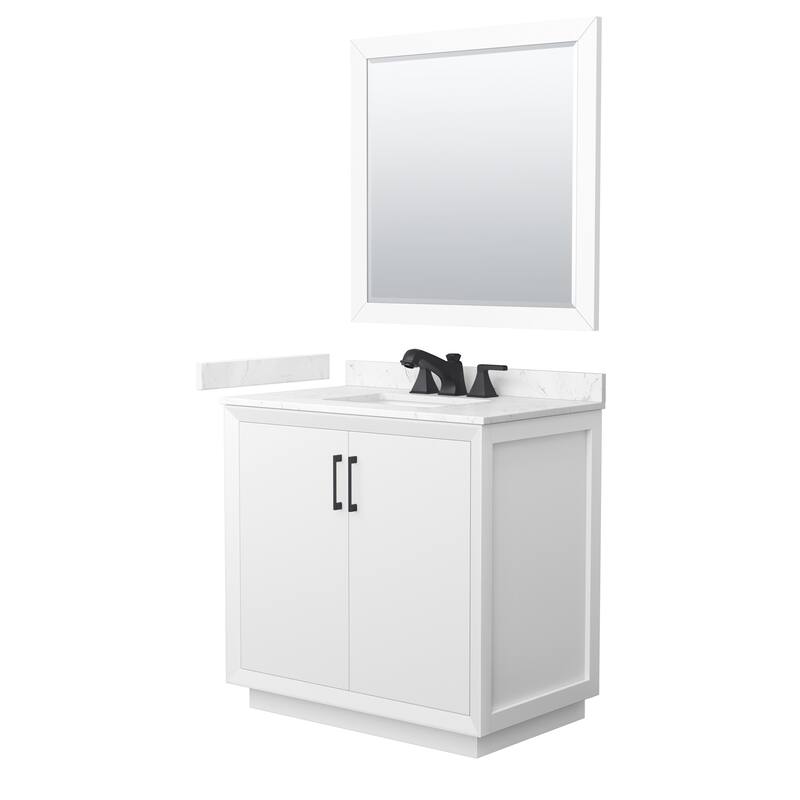 Wyndham Collection WCF4141-36S-VCA-US3M34 Strada 36" Free Standing - White / Carrara Cultured Marble Top / Matte Black