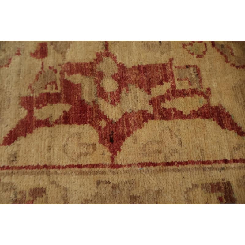 Hand Knotted Oriental 100% Wool Carpet Traditional Floral Beige & Ivories Peshawar Runner Rug - 12' 9'' X 2' 5''