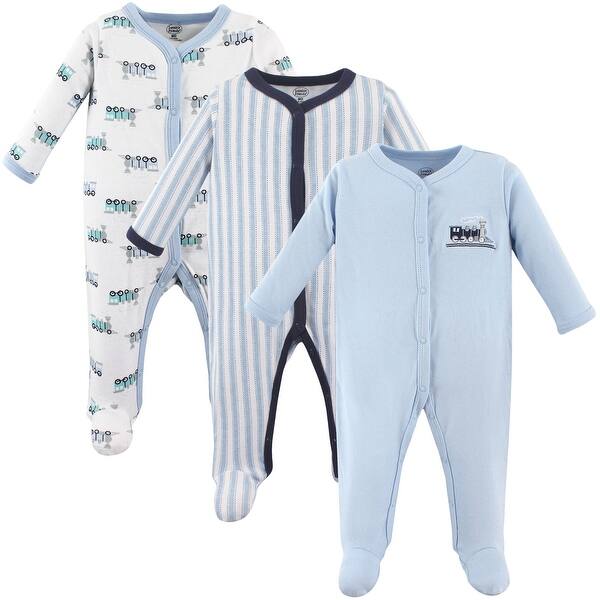 slide 1 of 1, Luvable Friends Baby Boy Cotton Snap Sleep and Play 3pk, Train 0-3 Months - Train