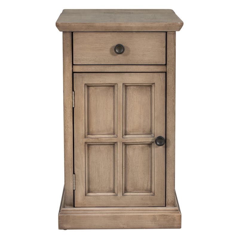 Classic Vintage Livingroom End Table with USB Ports and One Multifunctional Drawer - 14'' D x 24.3" W x 23" H - Antique Brown