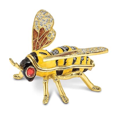 Curata Giftware Pewter Bejeweled Crystals Gold-Tone Enameled Buzz Bumblebee Trinket Box on 18 Inch Necklace