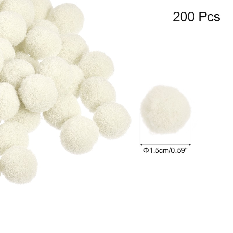Wool Felt Balls Beads Woolen Fabric 15mm White for Home Crafts Pack of 200 - White