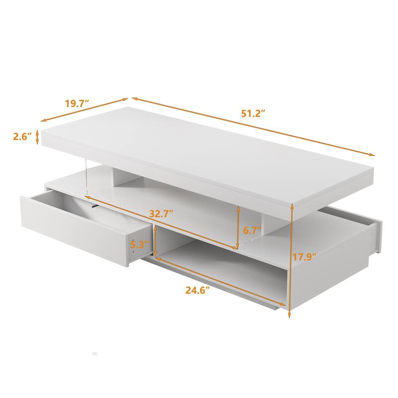 LED Storage Coffee Table with 2 Drawers and Shelves