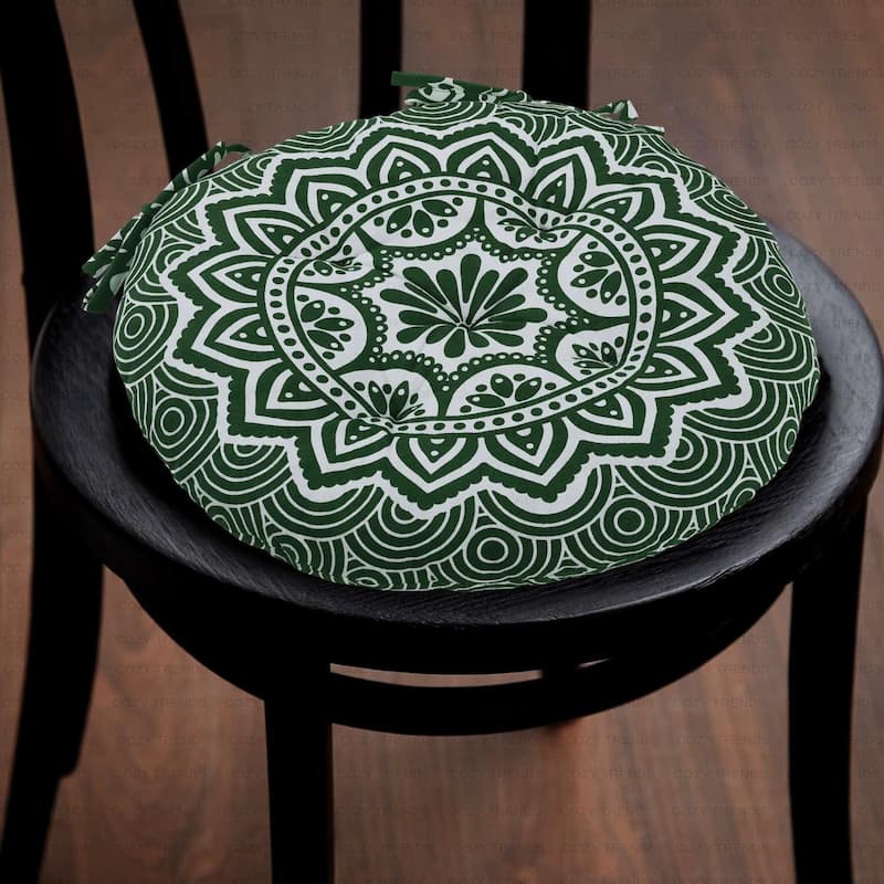 16" Round Tufted Chair Pads Cushions with Ties – Thick, Comfortable Seat Cushions for Dining Chairs/Office Chairs/ Bar Stool - Hunter Green