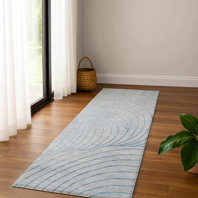Premium Washable Super Soft Modern Wave Mayfield Rug - Sky - 2'3" x 7'6"
