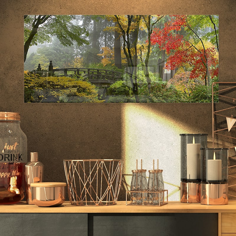 Designart 'Japanese Wooden Bridge in Fall' Photo Metal Wall Art