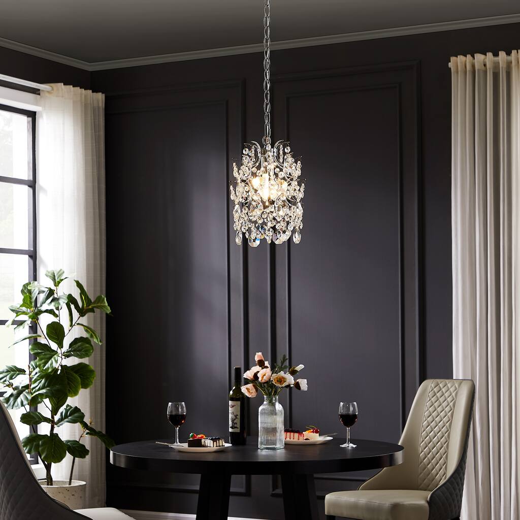 1-Light Crystal Mini Chandelier Chrome Pendant Light