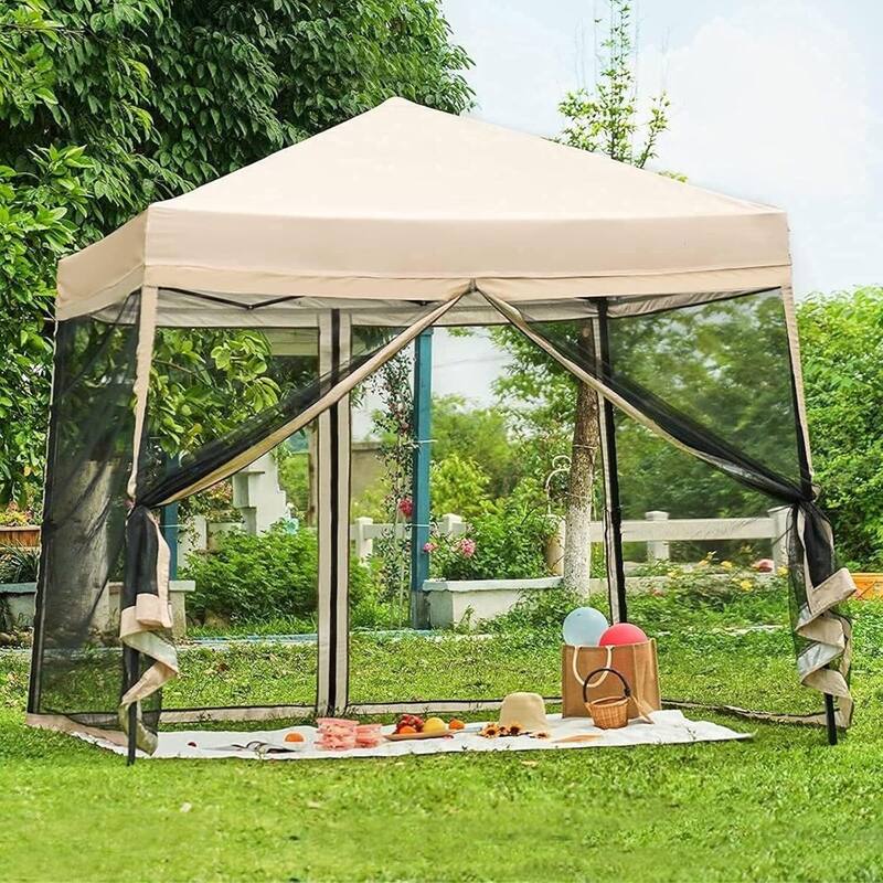 10X10 Ft Instant Pop Up Canopy Tent, Portable Picnic Shade for Outdoor Parties, Camping, Events - N/A - Beige