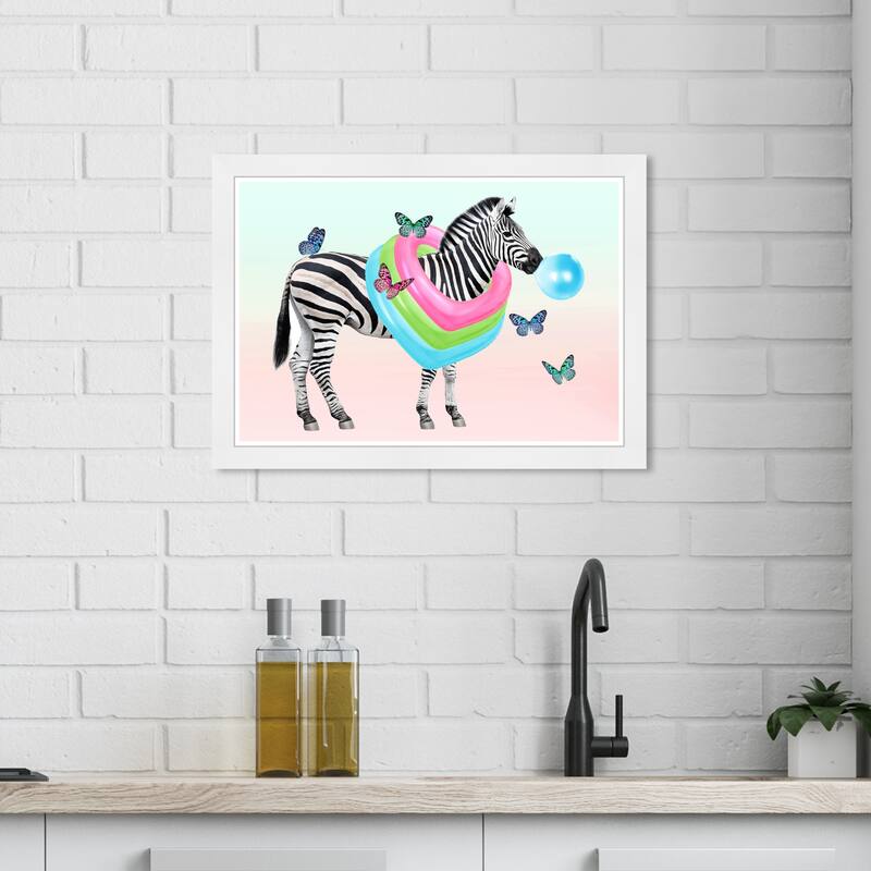 Wynwood Studio Prints Animals Zebra Bright Fun Blue and Cyan Bohemian & Eclectic Wall Art Canvas Print - White