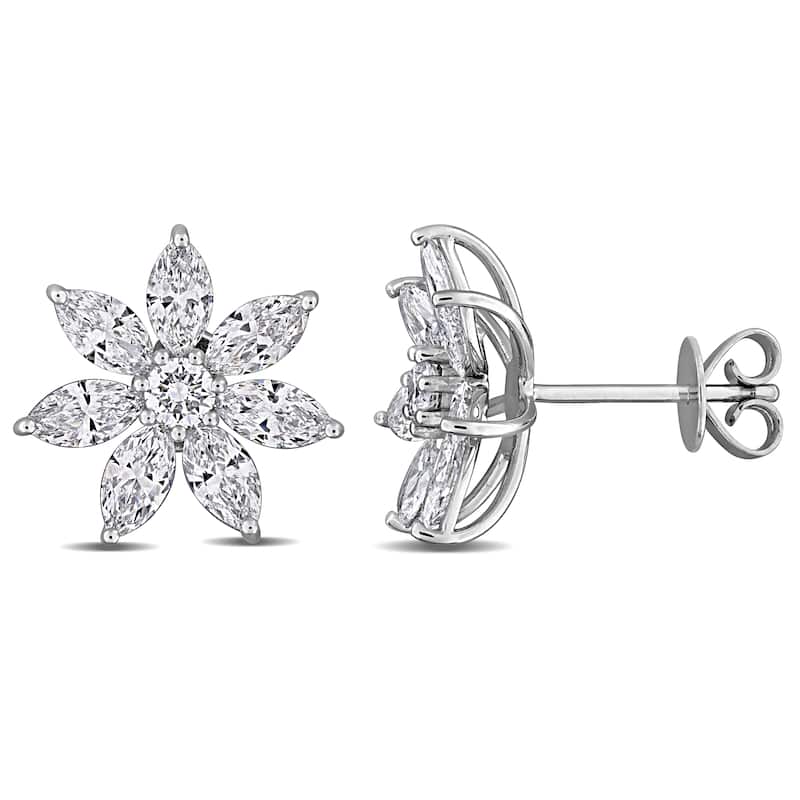 Miadora 2 1/5ct TW Lab-Grown Diamond Flower Stud Earrings 14k White Gold