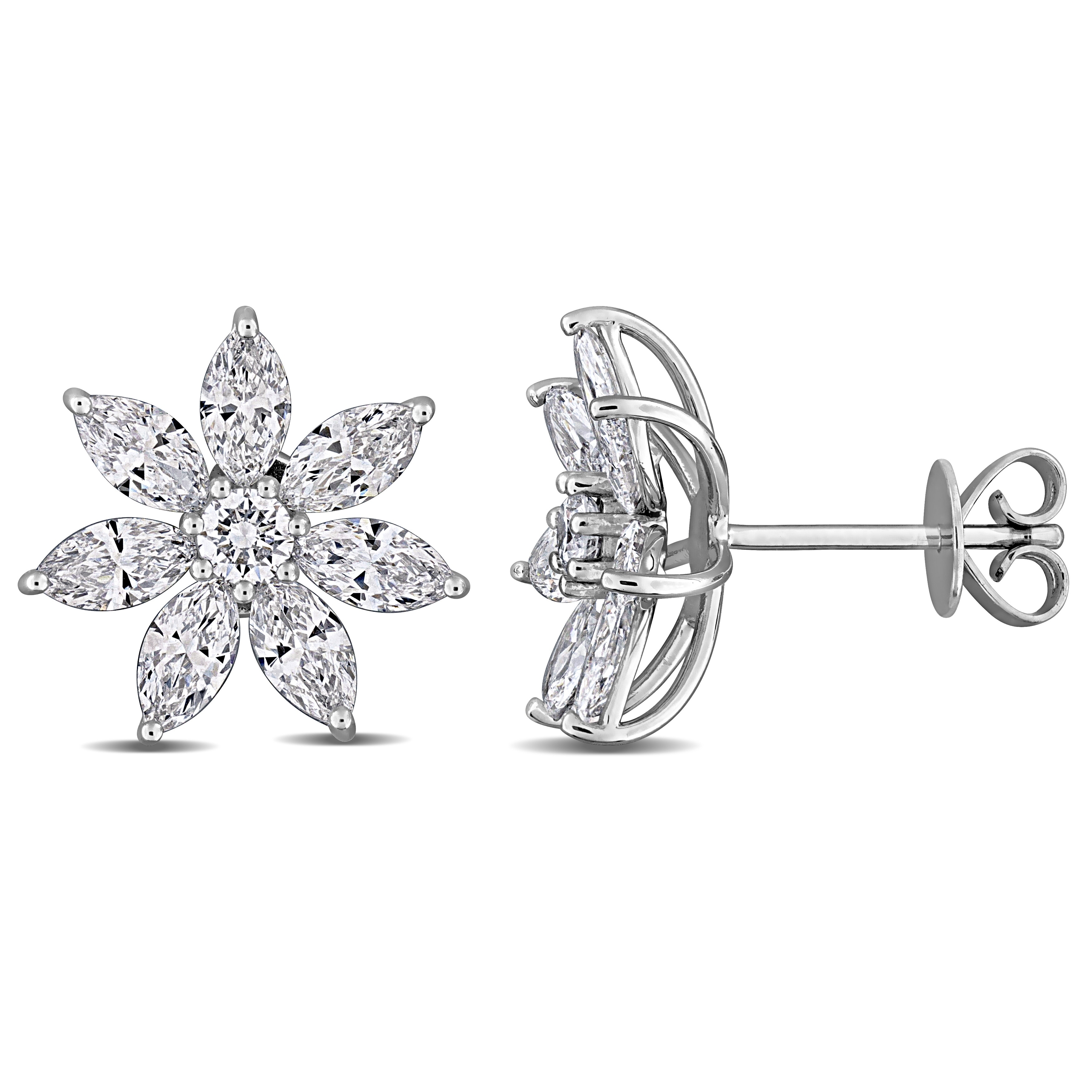 Miadora 2 1/5ct TW Lab-Grown Diamond Flower Stud Earrings 14k White Gold