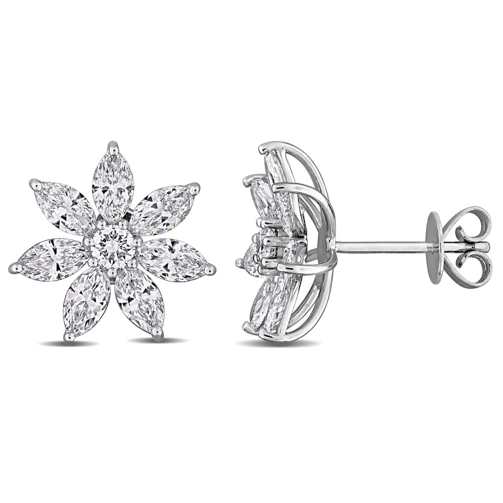 Miadora 2 1/5ct TW Lab-Grown Diamond Flower Stud Earrings 14k White Gold