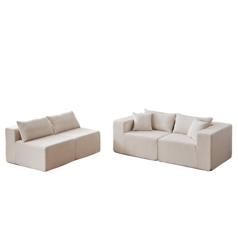 Floor Freely Combined Corduroy Modular Sleeper Sectional Sofa Set