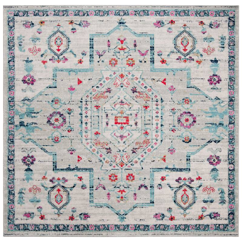 SAFAVIEH Madison Darline Vintage Boho Oriental Rug - 6'7" Square - Light Grey/Fuchsia