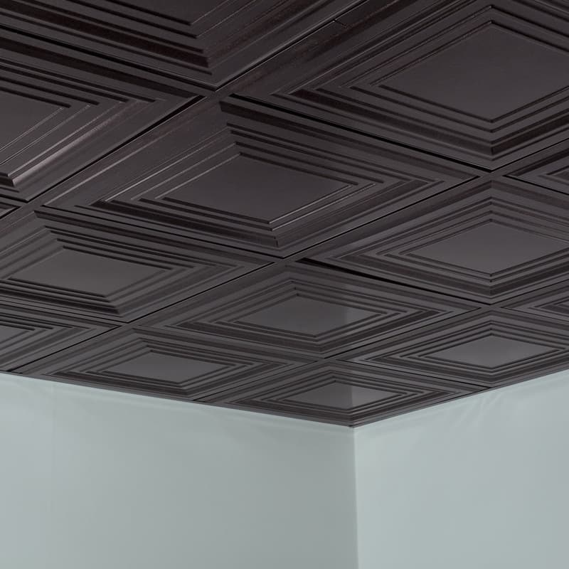 FASÄDE Traditional Style 3 Decorative Vinyl 2ft x 2ft Lay in Ceiling Panel in Smoked Pewter (5 Pack)