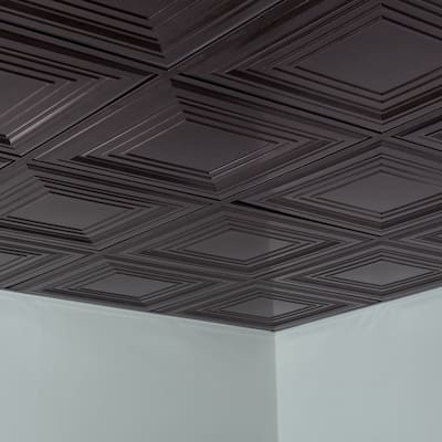 FASÄDE Traditional Style 3 Decorative Vinyl 2ft x 2ft Lay in Ceiling Panel in Smoked Pewter (5 Pack)