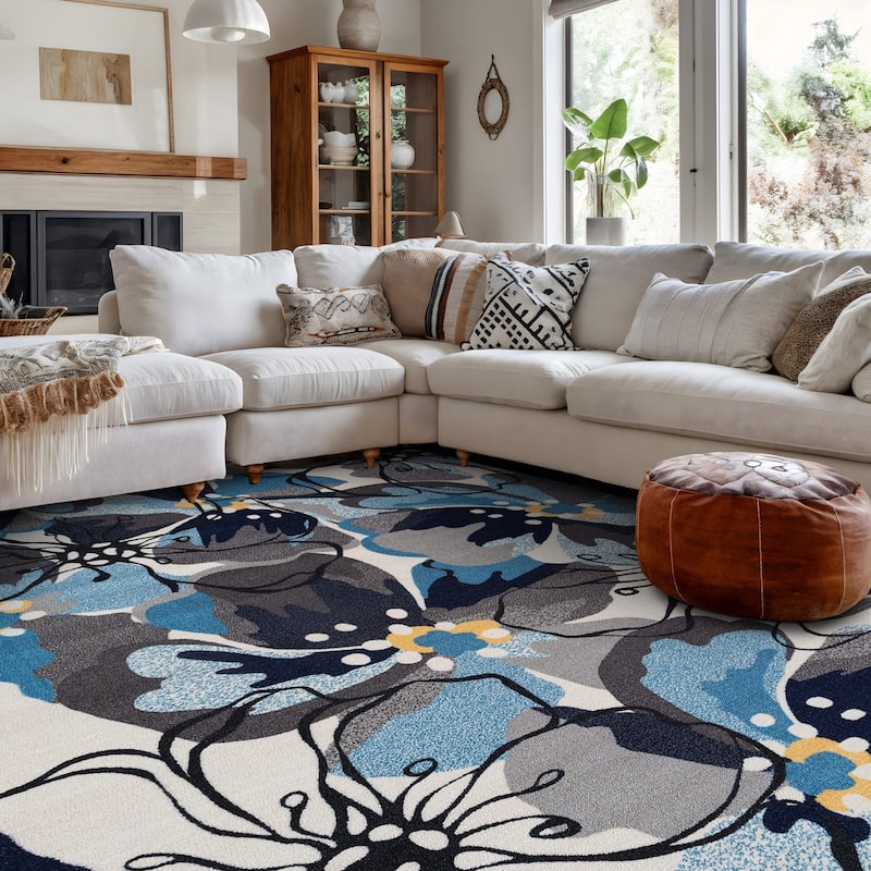 World Rug Gallery Modern Floral Non-Slip Area Rug - 5'3" x 7'3"