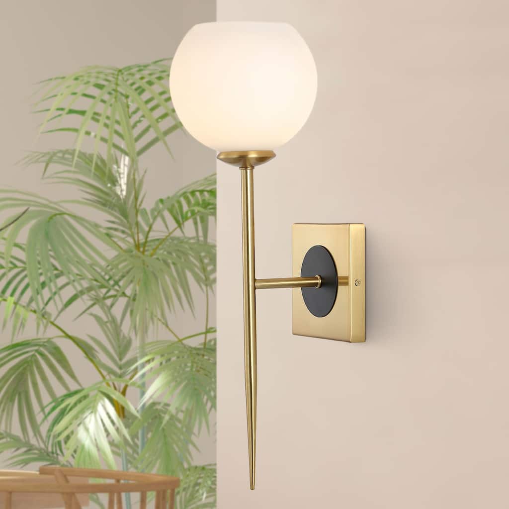 Chloe 6" 1-Light Coastal French Country Iron LED Sconce, Brass Gold/White by JONATHAN Y