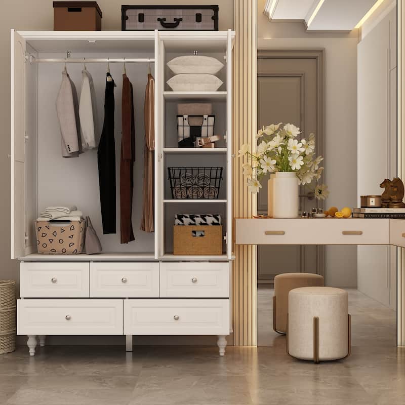 Lacquered Wardrobe Armoires Wooden Closet Storage Cabinet With Mirror