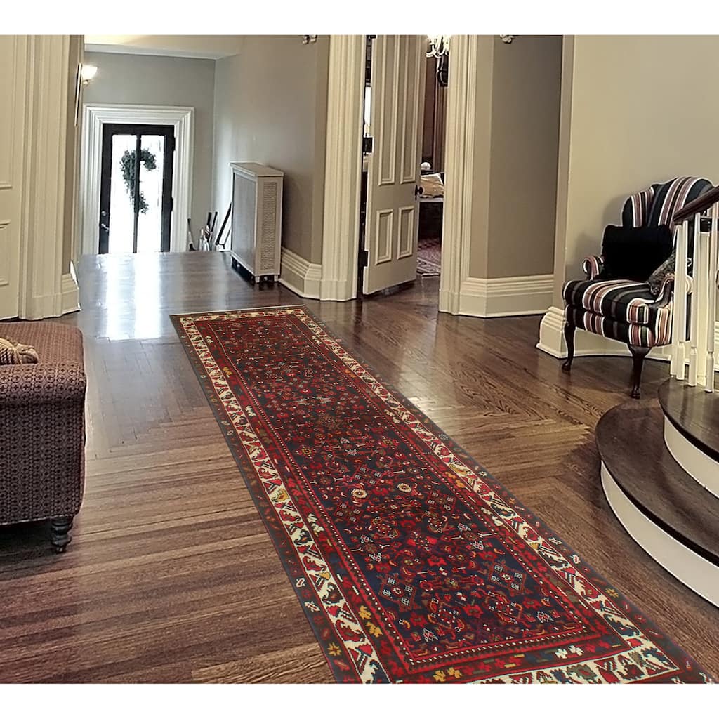 Fine Vintage Distressed Winfield Navy/Ivory Runner - 3'4" x 13'2"