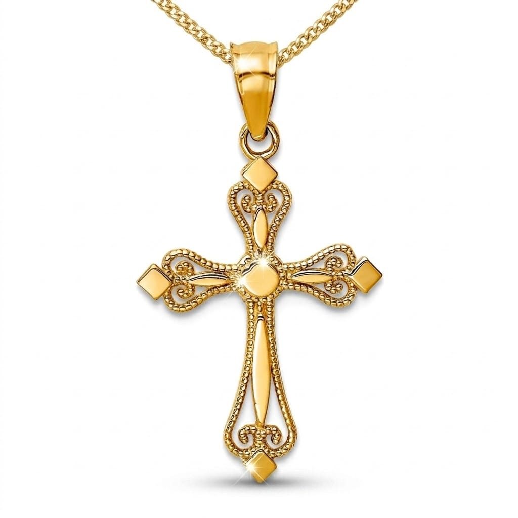 Curata 14k Yellow Gold 18" 21x14mm Ornate Small Cross Necklace