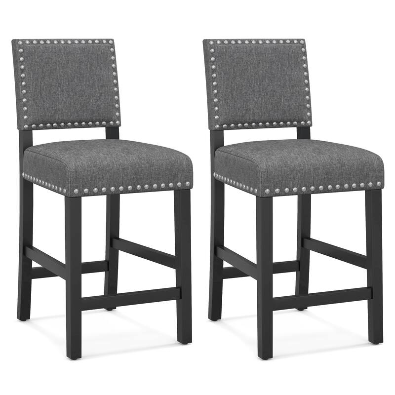 Set of 2 Counter Height Bar Stools with Footrest and Rubber Wood Frame Comfortable Seating - S