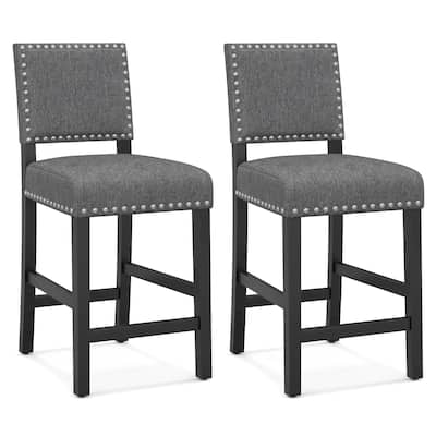 Set of 2 Counter Height Bar Stools with Footrest and Rubber Wood Frame Comfortable Seating