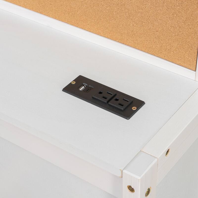 Wooden Daybed with Storage Sockets and USB Ports White