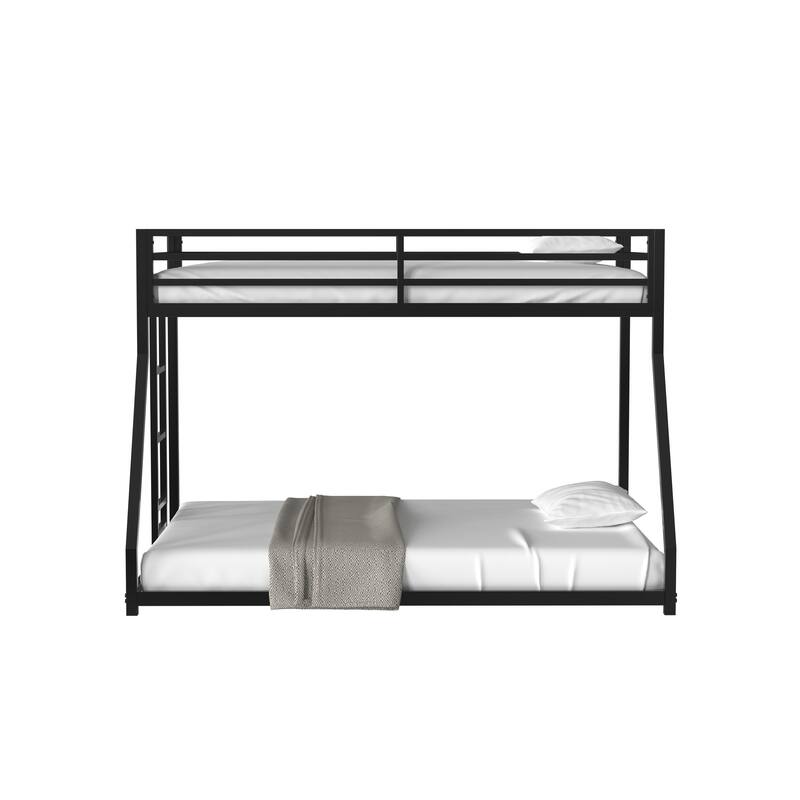 Sturdy Twin over Full Bunk Bed Metal Black for and Adult, Low Profile Twin over Full Bunk Bed with Ladder and Guardrails