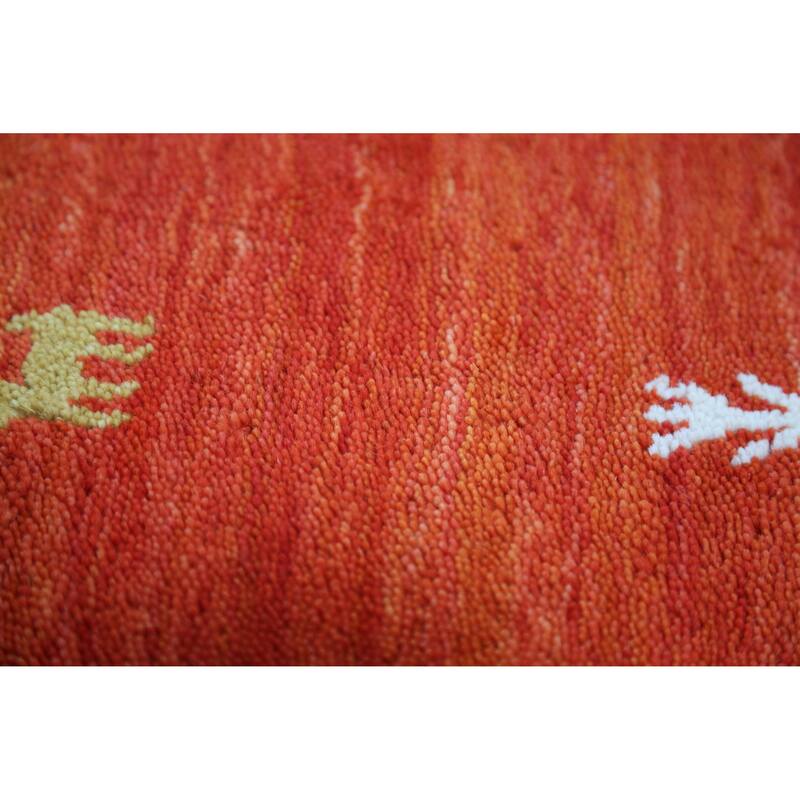 Orange Animals Gabbeh Indian Rug Hand-Knotted Wool Carpet - 4'6" x 6'6"
