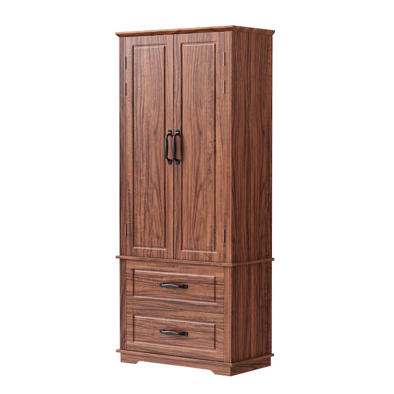 71"Kitchen Pantry Cabinet with 2 Drawers,Embossed Texture Freestanding Cabinet with 8 Door Shelves and 3 Cabinet Shelves