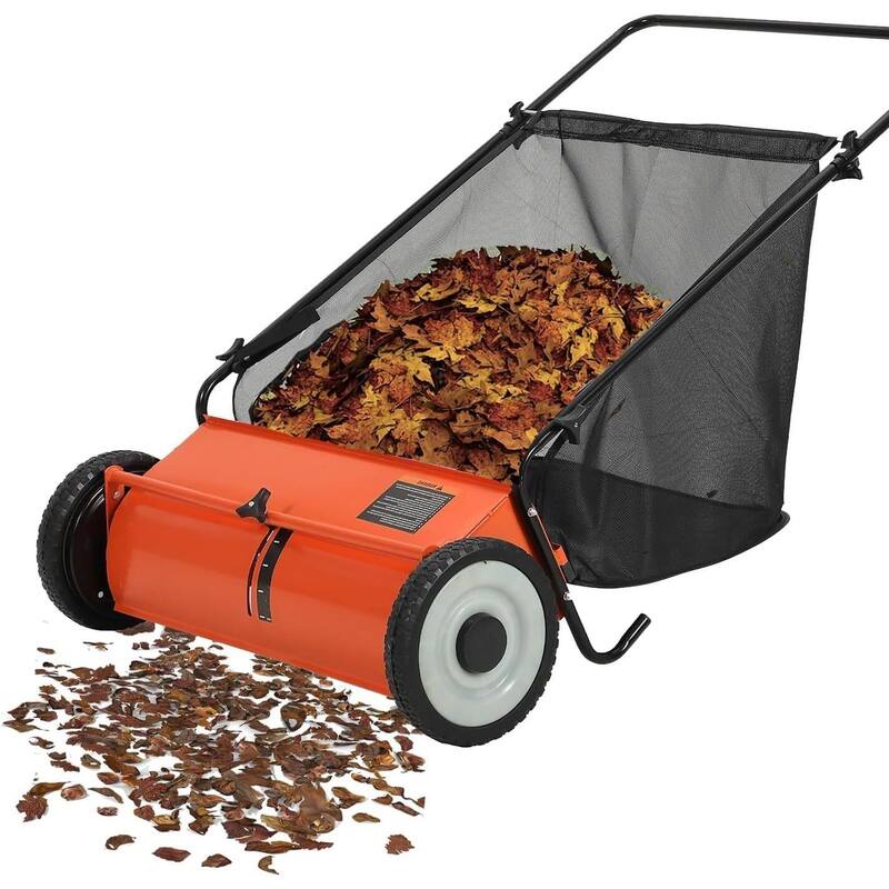 26 in Push Lawn Sweeper for All Terrains 7 cu. ft. Collection Bag 4 Brushes and Adjustable Height - Orange