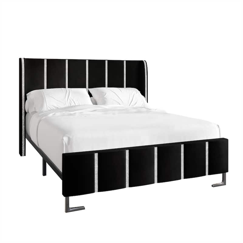 CraftPorch Luxurious Crystal Diamond Strip Velvet Upholstered Bed