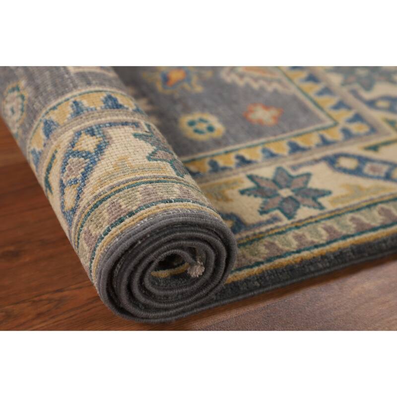 Grey Traditional Kazak Foyer Rug Hand-Knotted Wool Carpet - 2'8" x 4'1"
