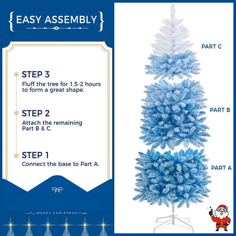 Yaheetech 6ft/7.5ft Pre-lit Flocked Pencil Artificial Christmas Tree with 350 Incandescent Warm White Lights