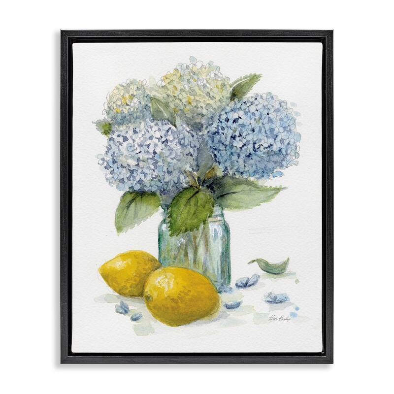 Stupell Hydrangeas & Lemons Vase Framed Floater Canvas Wall Art Design By Patti Bishop - 17 x 21 - Black