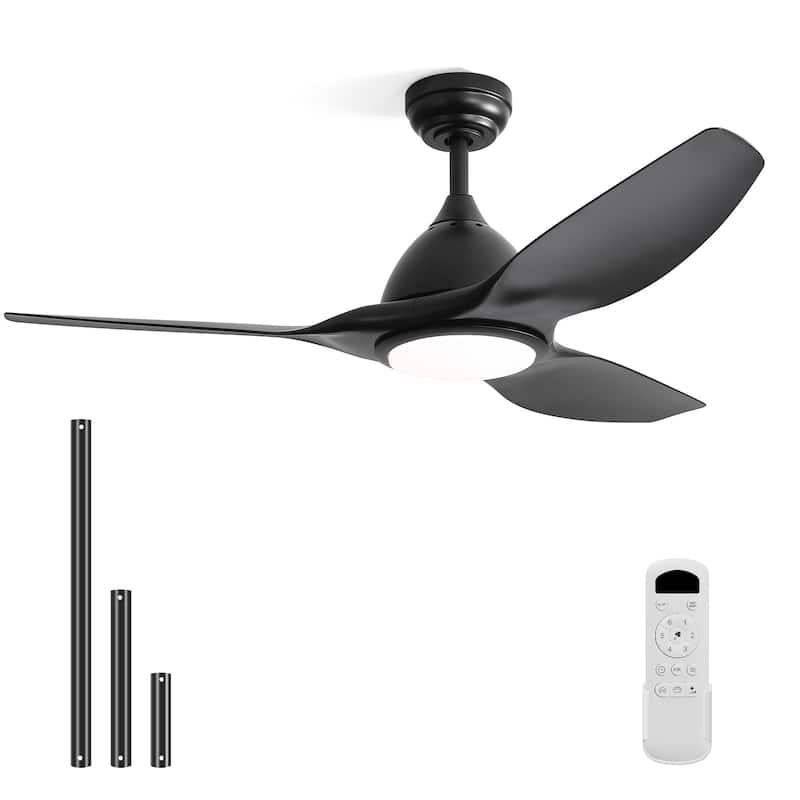 Sofucor 52" Farmhouse Indoor&Outdoor Ceiling Fan with Remote,Adjustable LED - 52Inch - Black with Black ABS Blades