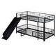 preview thumbnail 13 of 17, Twin over Twin Size Metal Bunk Bed with Slide and Guardrails, Black
