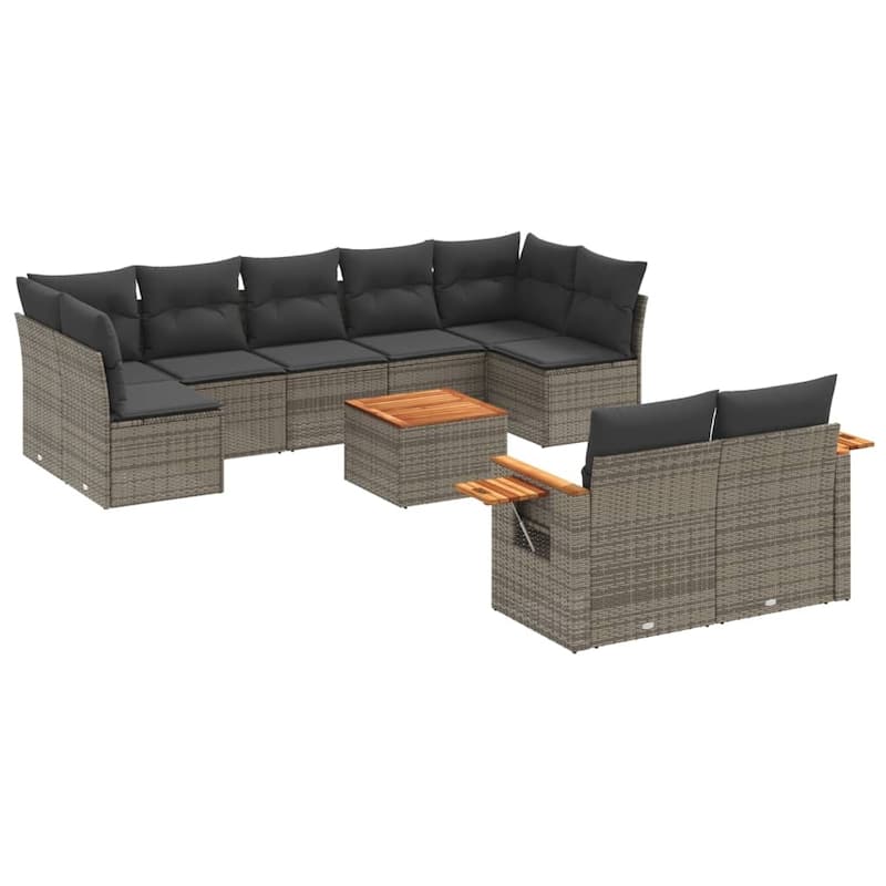 vidaXL Patio Sofa Set with Cushions Outdoor Conversation Furniture Poly Rattan - 24.4 x 33.5 x 27.2 in