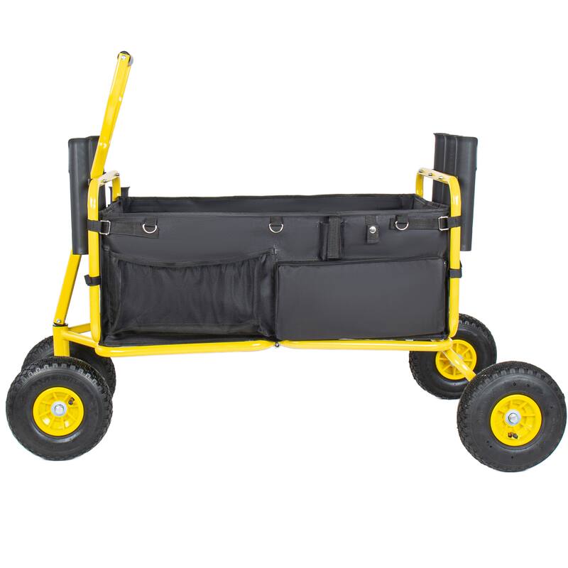 Beach Cart Collapsible Wagon 9.85"All-Terrain Wheels,Heavy Duty Garden Cart with Rod Holders,Umbrella Holder and Storage Pockets