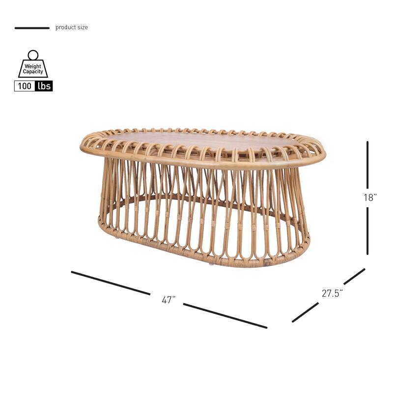 NPD Furniture Galia Rattan Round Side/ End Table or Oval Coffee Table with Wood Top