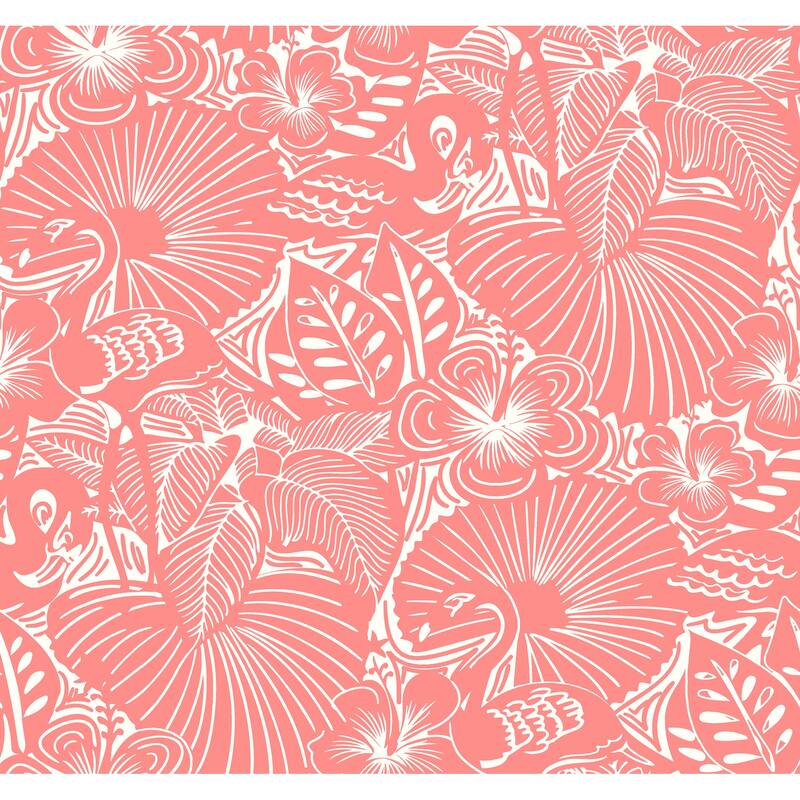 A-Street Prints Idalia Coral Floral Flamingo Wallpaper
